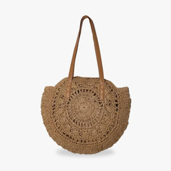 Tote Bag Straw with Faux Leather Finishes and Zip Closure