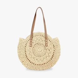 Tote Bag Straw with Faux Leather Finishes and Zip Closure
