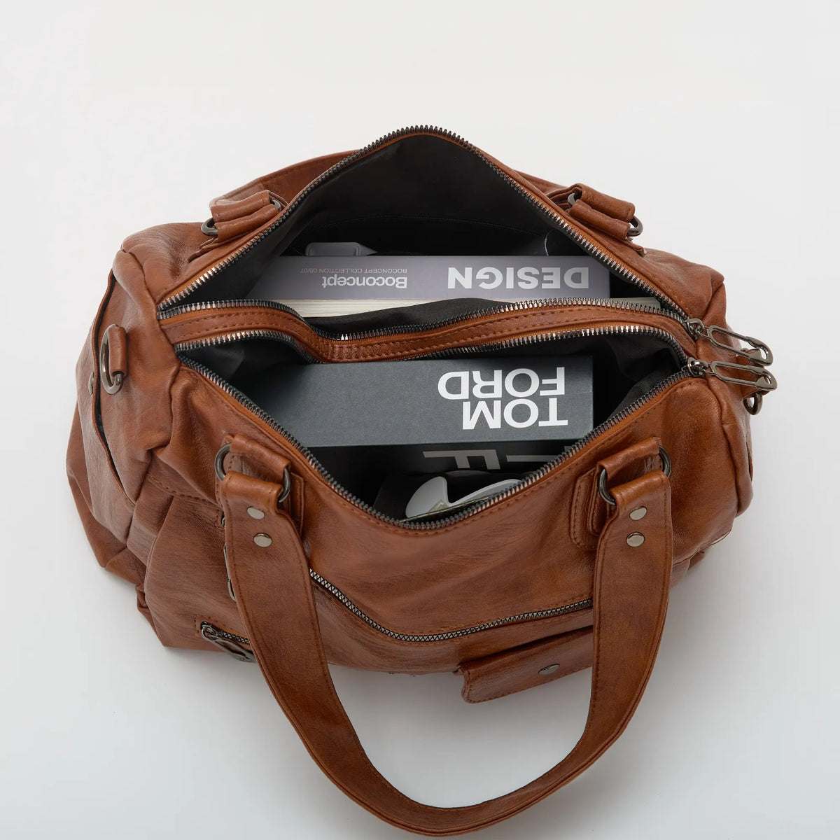 Crossbody Bag Faux Leather with Two Lined Compartments and Handles