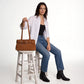 Shoulder Bag Faux Suede with Front Belt and Top Zip