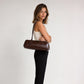 Shoulder Bag Genuine Leather with Top Zip and Slim Handles