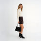 Shoulder Bag Genuine Leather with Turn-Lock Flap and Top Handle