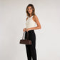 Shoulder Bag Genuine Leather with Top Zip and Slim Handles