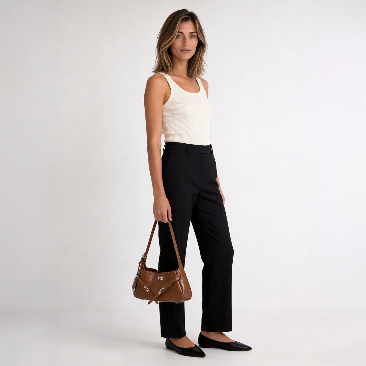 Shoulder Bag Genuine Leather with Turn-Lock and Removable Pouch
