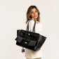 Tote Bag Faux Leather with Side Snap Buttons for 15-Inch Laptop