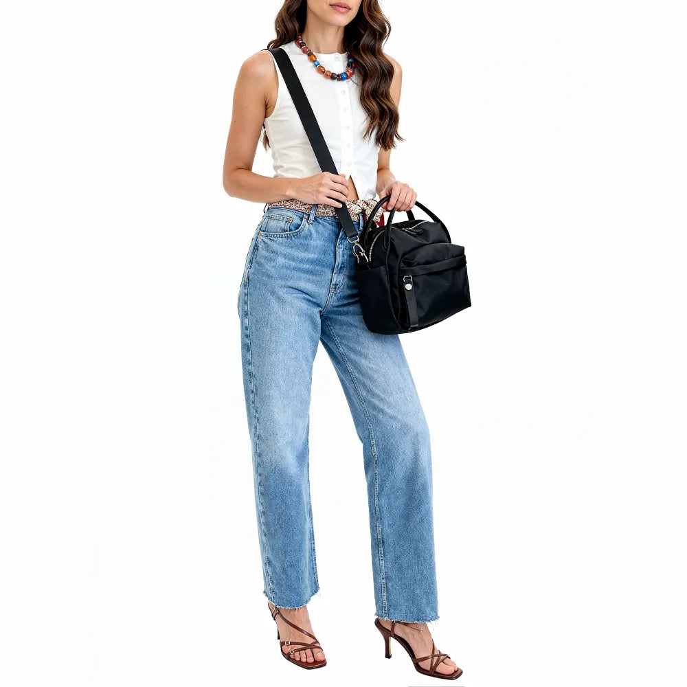 Crossbody Bag Water-Repellent Nylon with Double Zip and Pockets