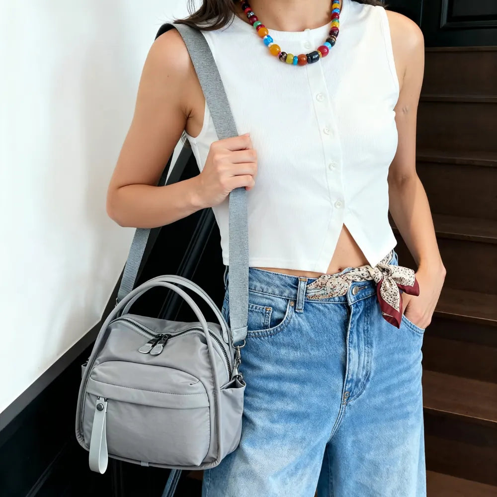 Crossbody Bag Water-Repellent Nylon with Double Zip and Pockets
