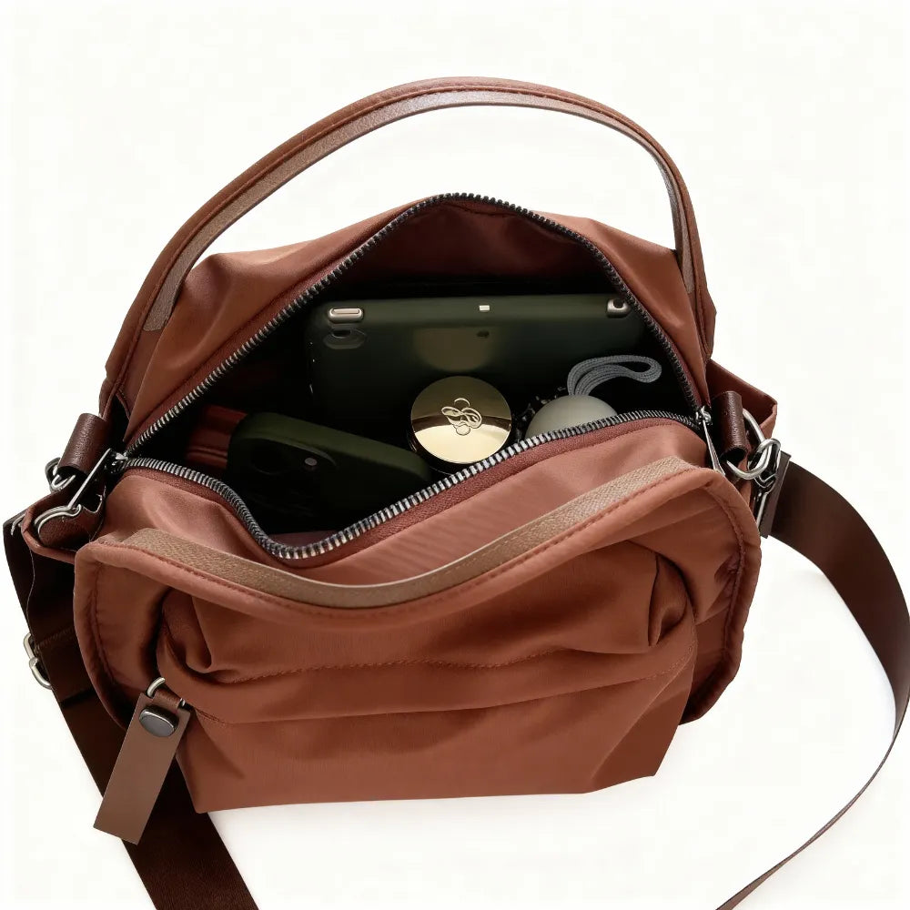 Crossbody Bag Water-Repellent Nylon with Double Zip and Pockets