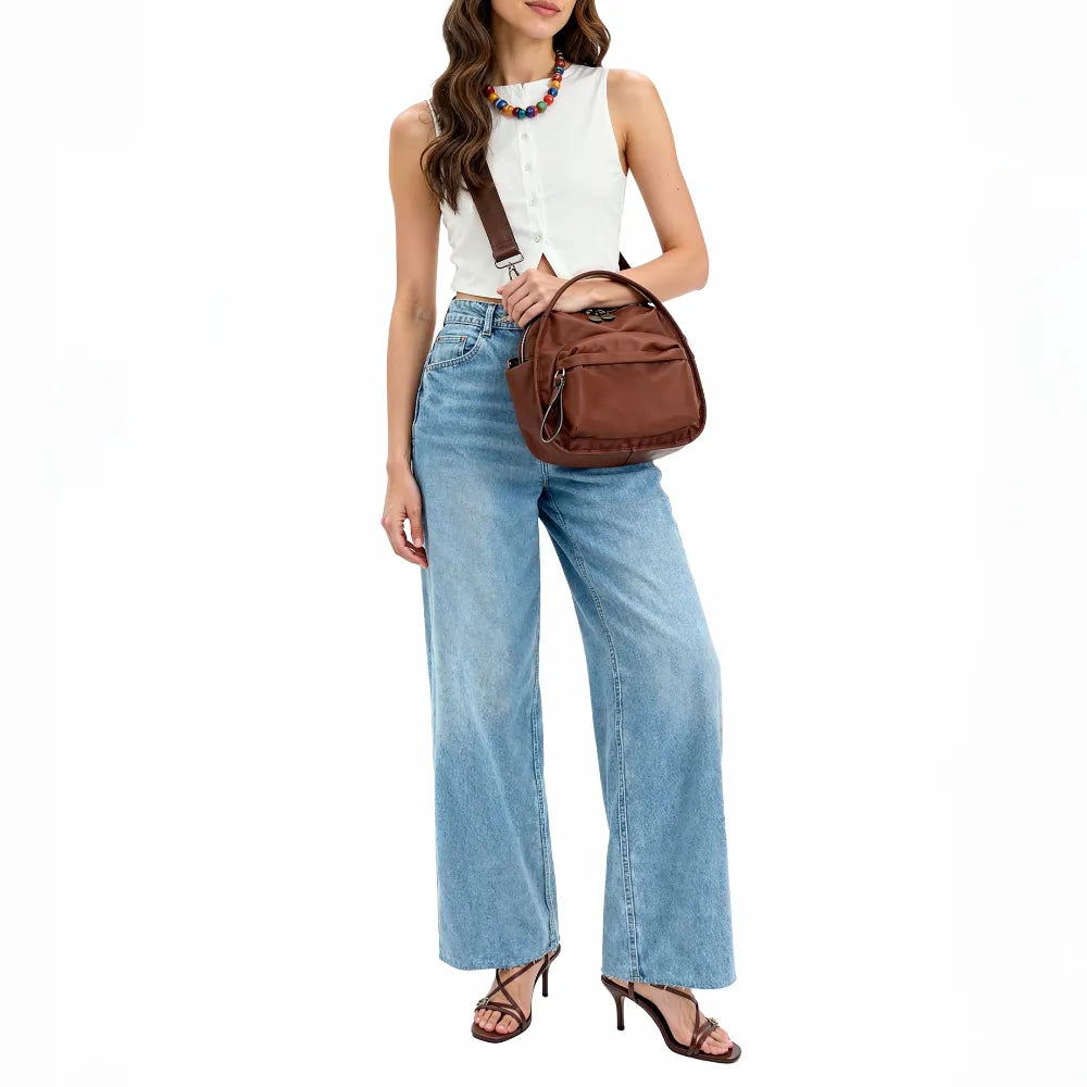 Crossbody Bag Water-Repellent Nylon with Double Zip and Pockets