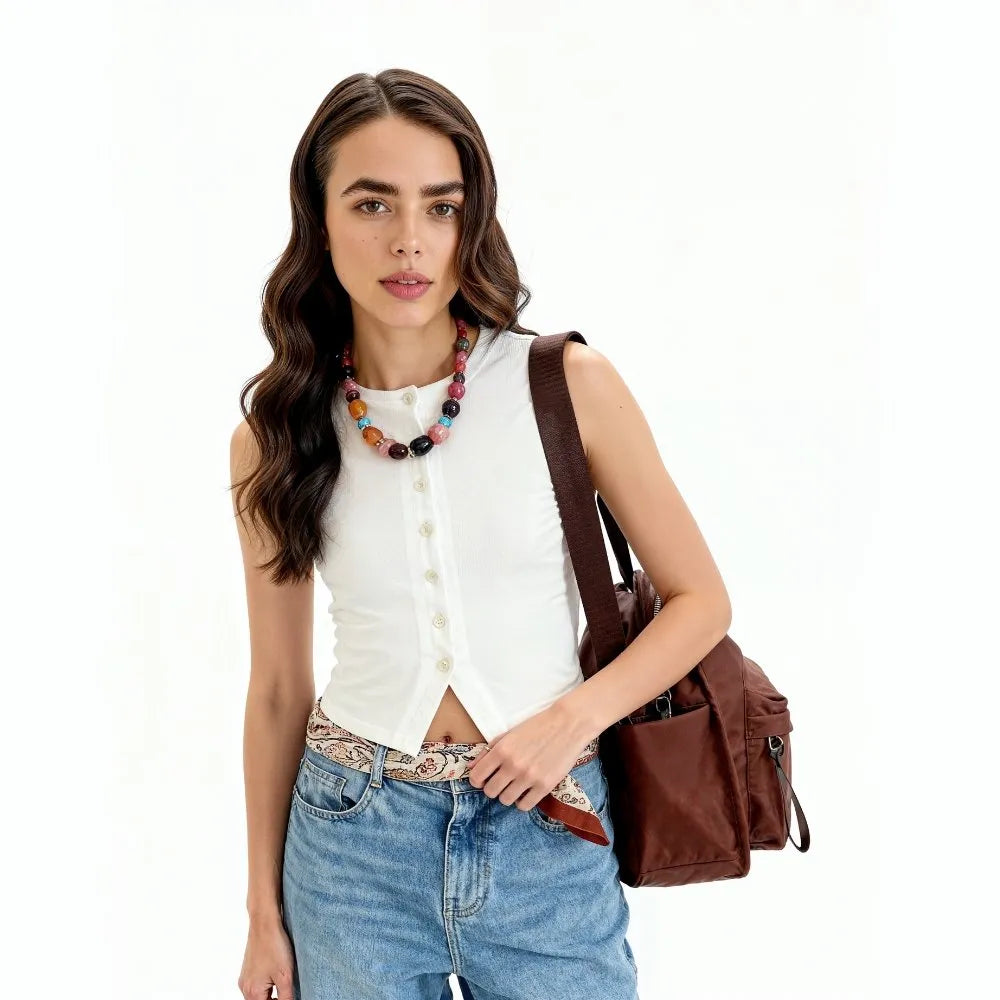 Crossbody Bag Water-Repellent Nylon with Double Zip and Pockets