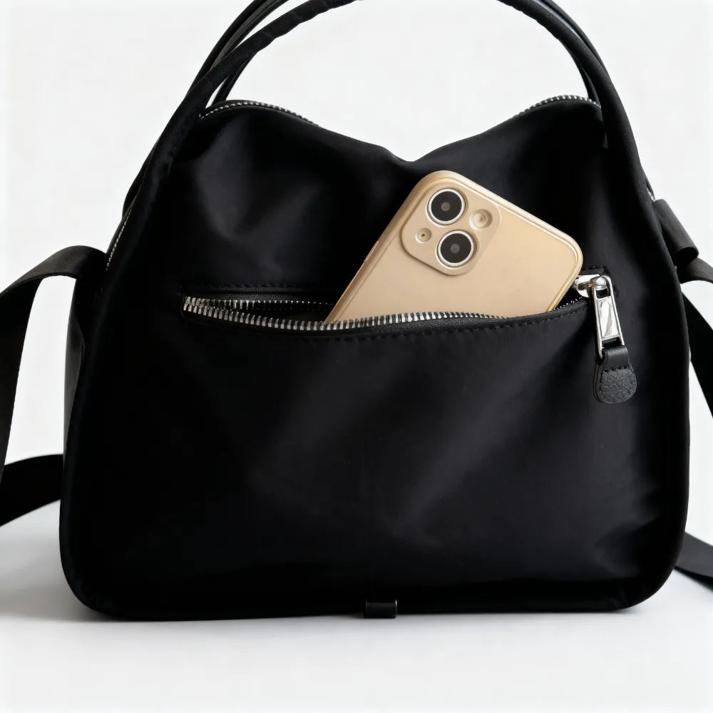 Crossbody Bag Water-Repellent Nylon with Double Zip and Pockets