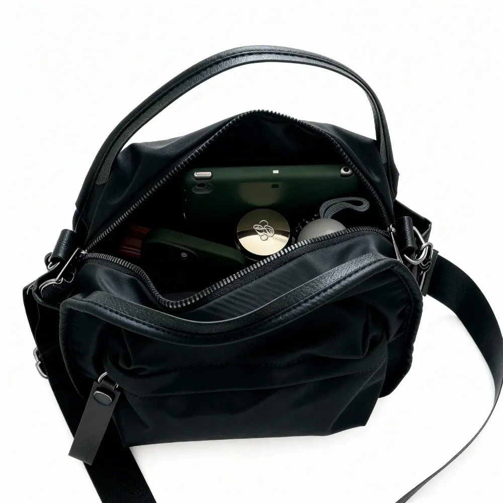 Crossbody Bag Water-Repellent Nylon with Double Zip and Pockets