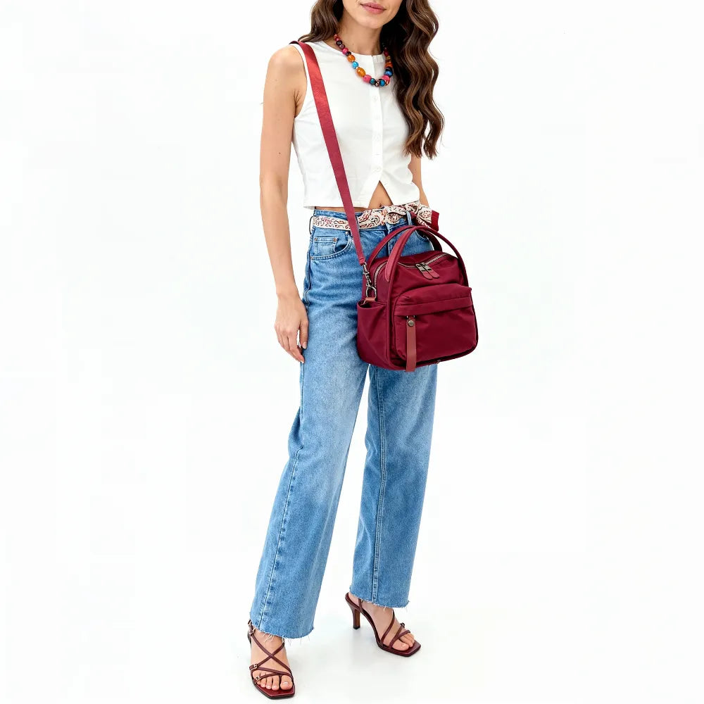 Crossbody Bag Water-Repellent Nylon with Double Zip and Pockets