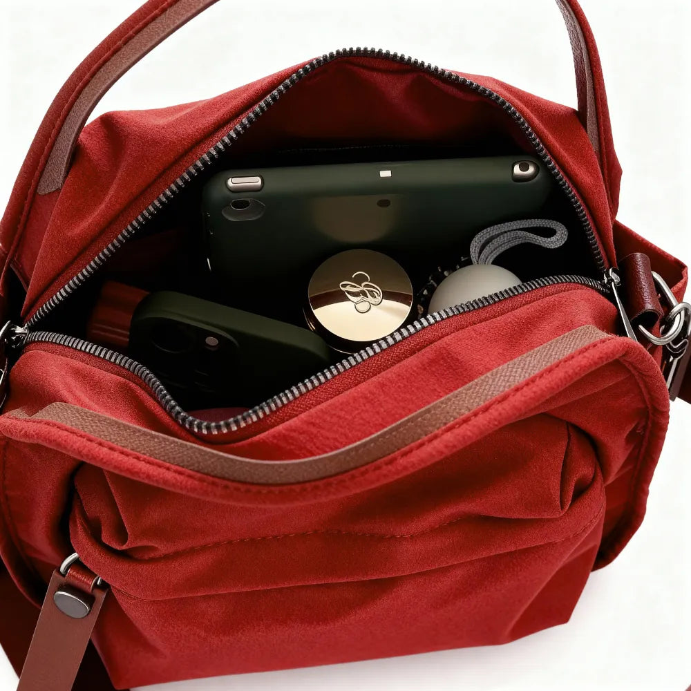 Crossbody Bag Water-Repellent Nylon with Double Zip and Pockets