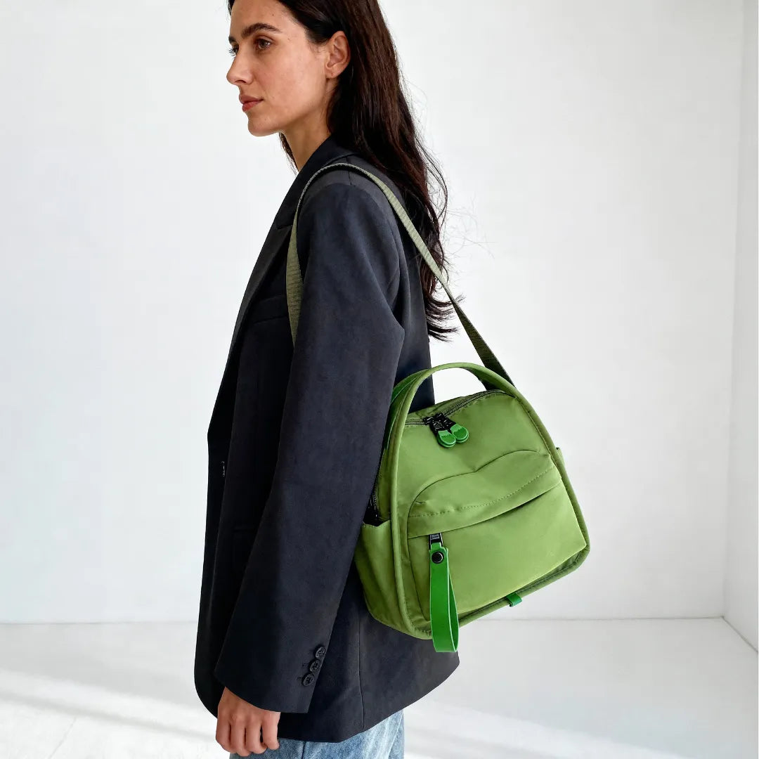 Crossbody Bag Water-Repellent Nylon with Double Zip and Pockets