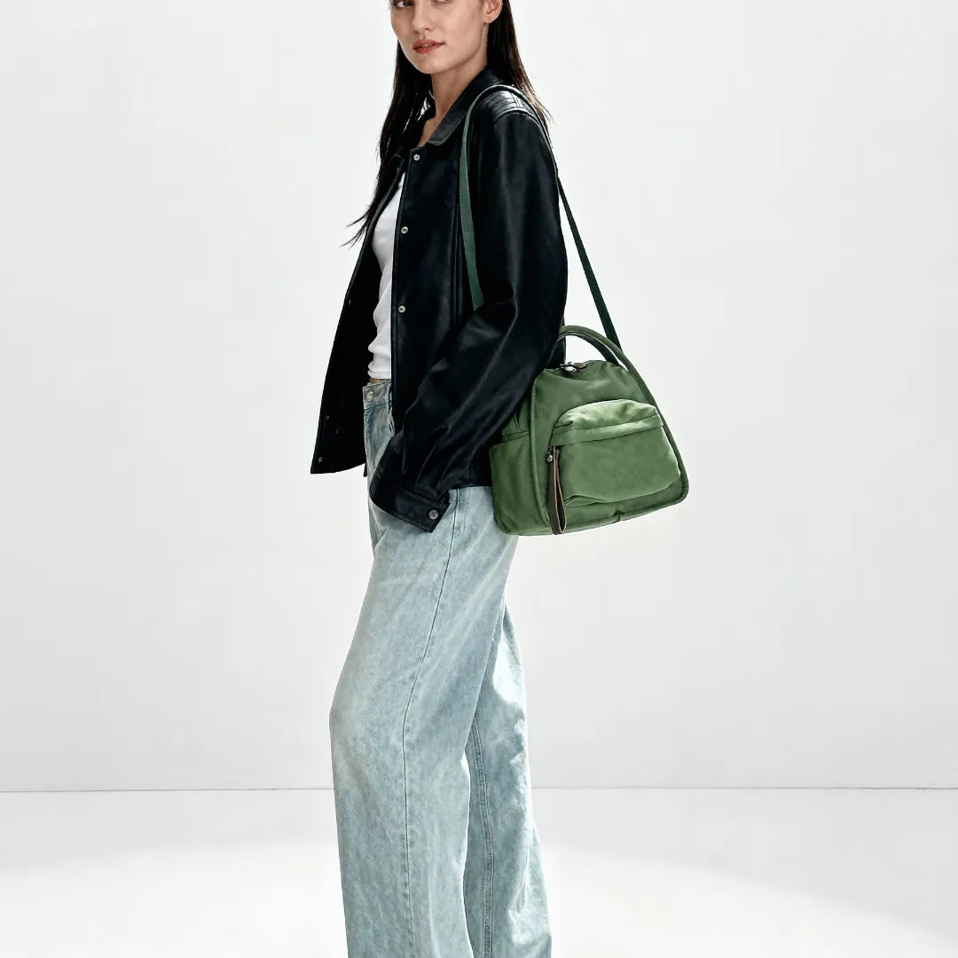 Crossbody Bag Water-Repellent Nylon with Double Zip and Pockets