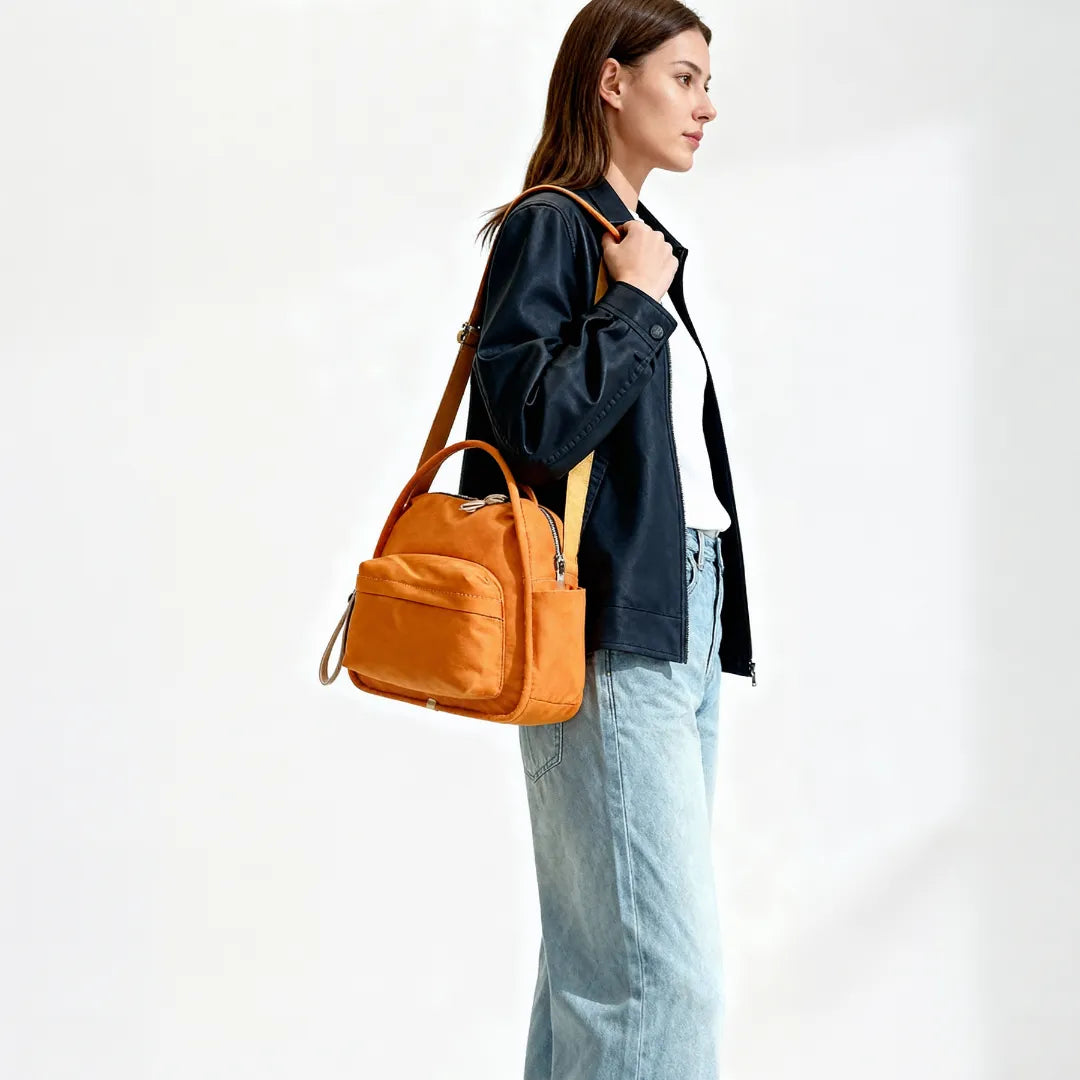 Crossbody Bag Water-Repellent Nylon with Double Zip and Pockets
