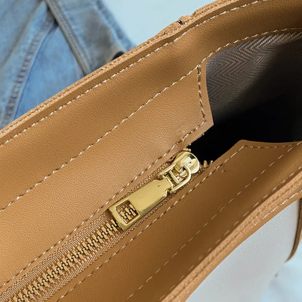 Tote Bag Faux Leather with Zip and Long Handles for Laptop