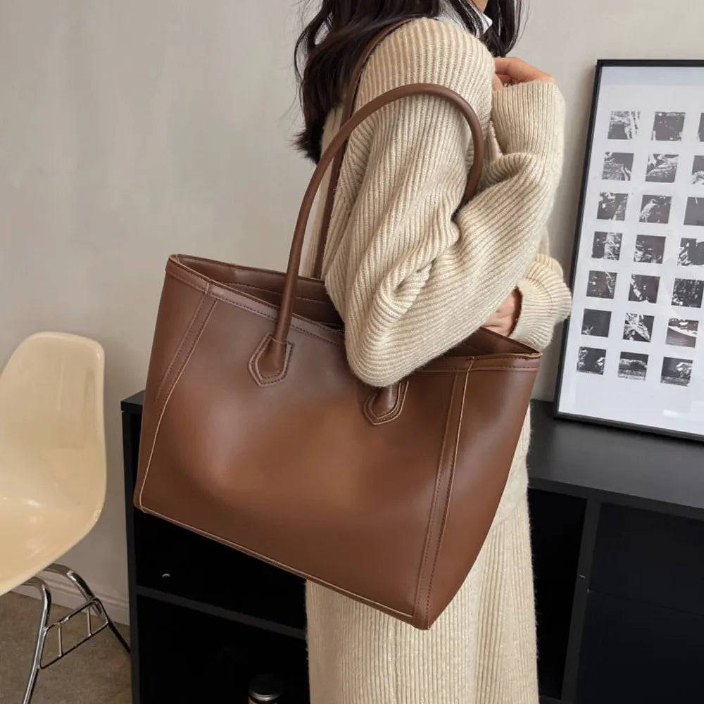 Tote Bag Faux Leather with Zip and Long Handles for Laptop