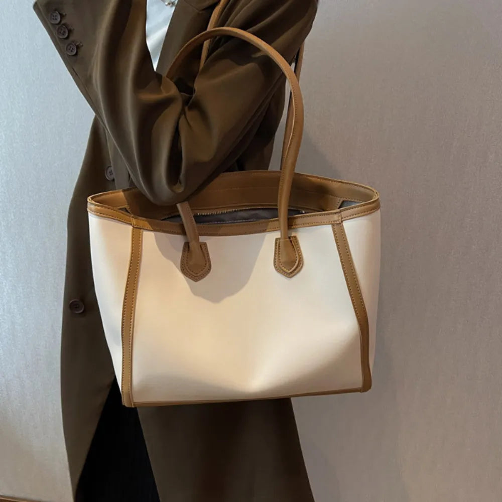 Tote Bag Faux Leather with Zip and Long Handles for Laptop