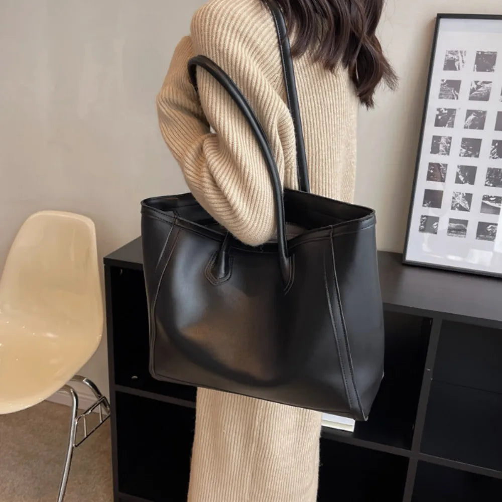 Tote Bag Faux Leather with Zip and Long Handles for Laptop