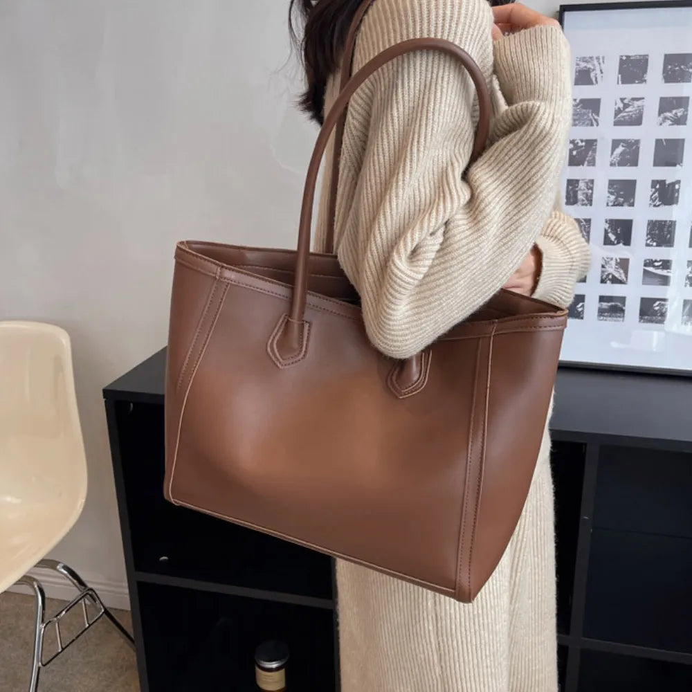 Tote Bag Faux Leather with Zip and Long Handles for Laptop