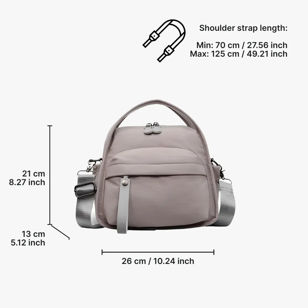 Crossbody Bag Water-Repellent Nylon with Double Zip and Pockets