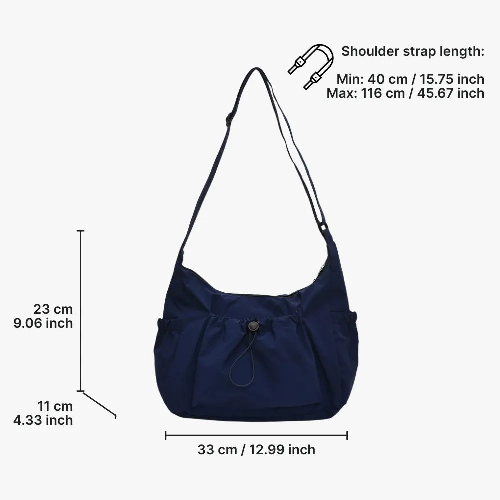 Crossbody Bag Checkered Nylon Polyester with Drawstring Front Pocket