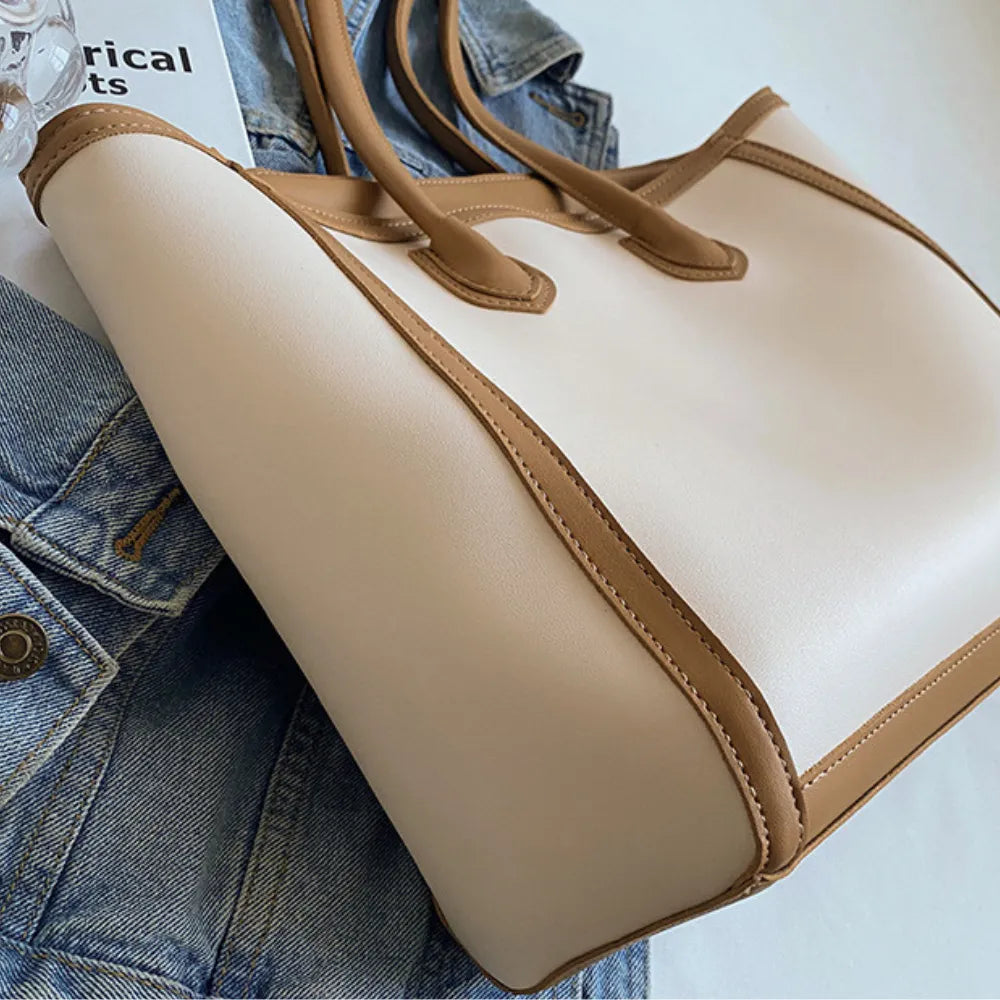 Tote Bag Faux Leather with Zip and Long Handles for Laptop
