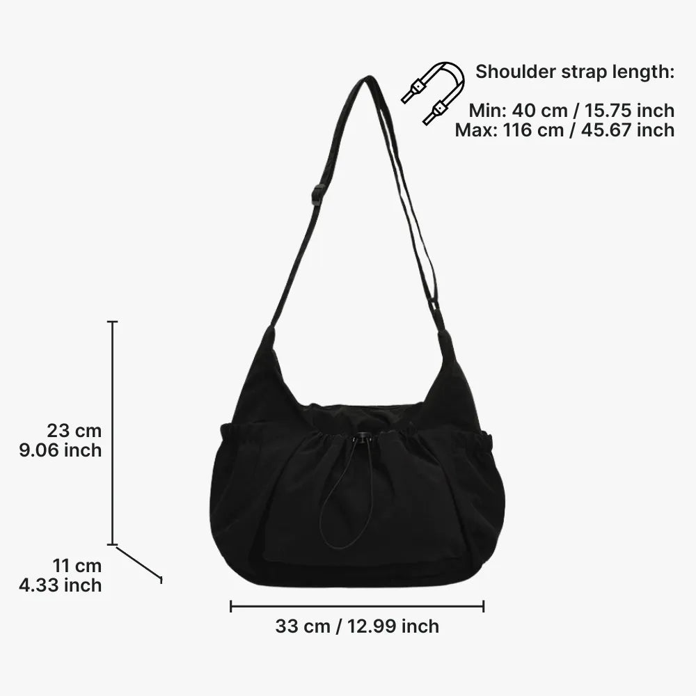 Crossbody Bag Checkered Nylon Polyester with Drawstring Front Pocket