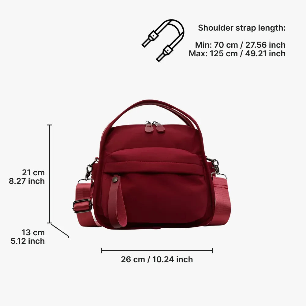 Crossbody Bag Water-Repellent Nylon with Double Zip and Pockets