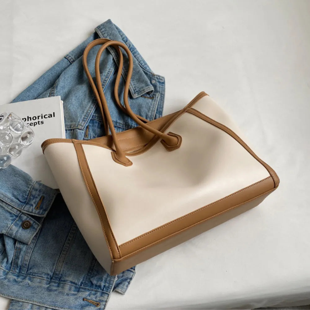 Tote Bag Faux Leather with Zip and Long Handles for Laptop