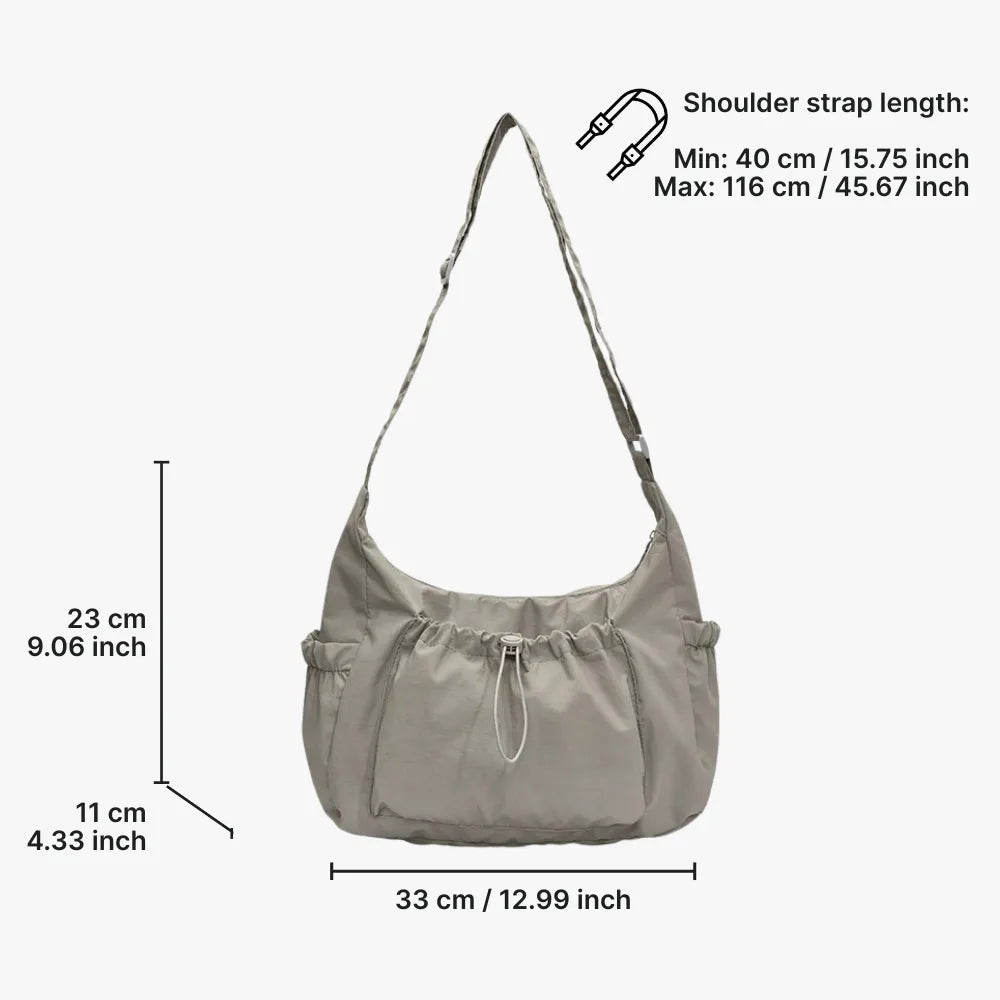 Crossbody Bag Checkered Nylon Polyester with Drawstring Front Pocket