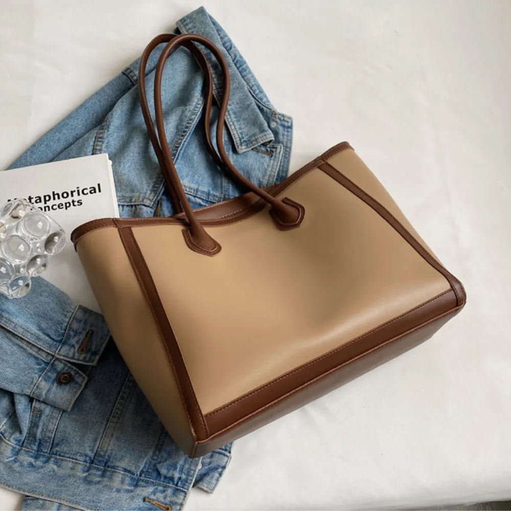 Tote Bag Faux Leather with Zip and Long Handles for Laptop