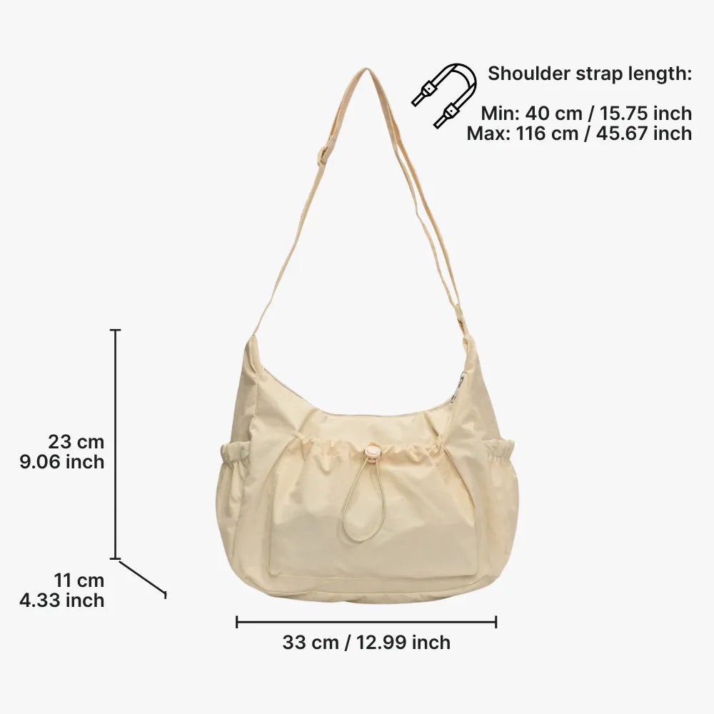 Crossbody Bag Checkered Nylon Polyester with Drawstring Front Pocket