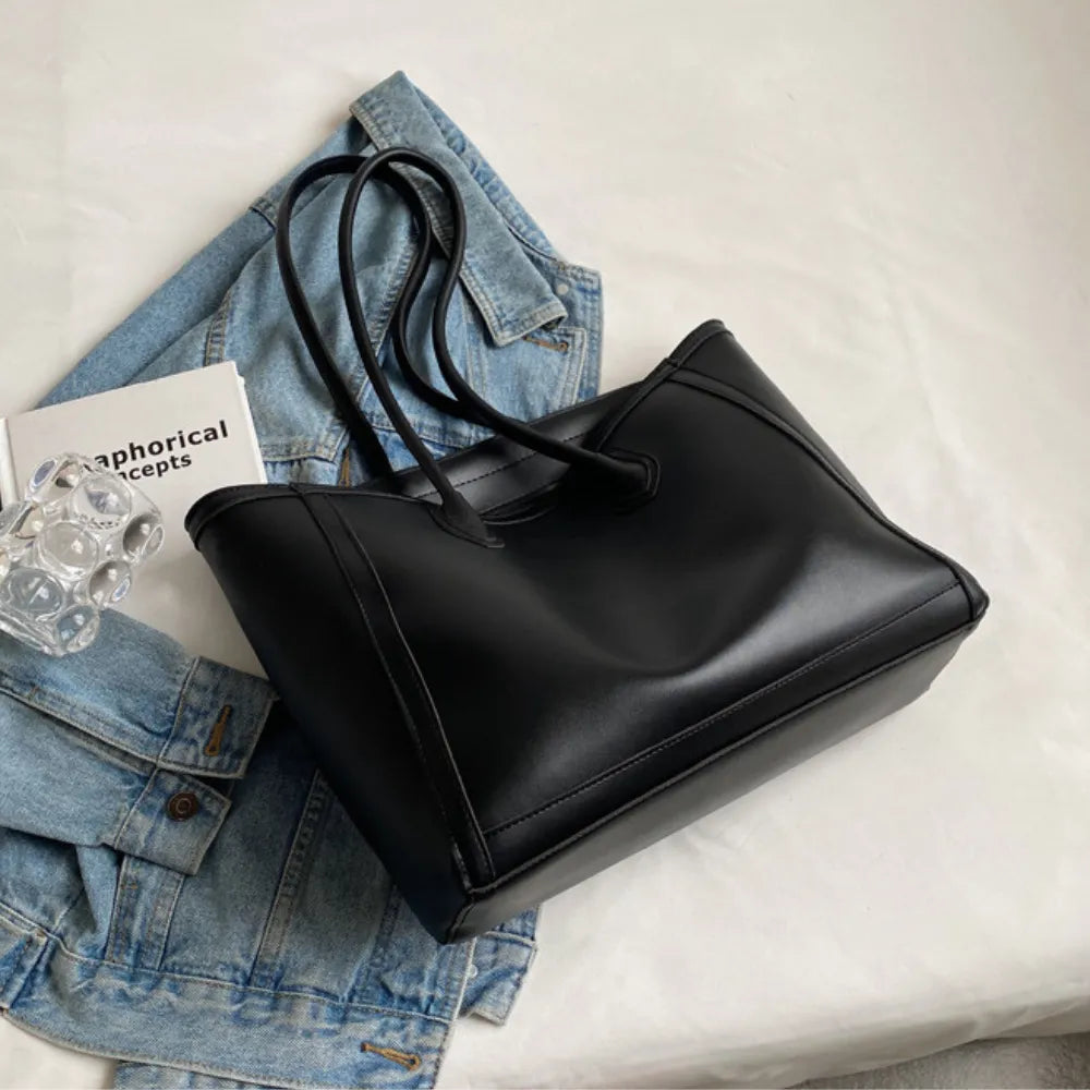 Tote Bag Faux Leather with Zip and Long Handles for Laptop