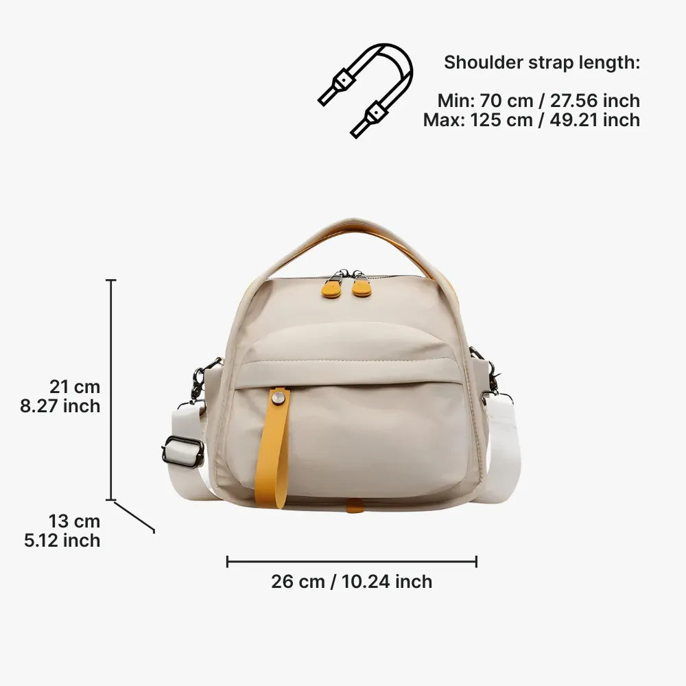 Crossbody Bag Water-Repellent Nylon with Double Zip and Pockets
