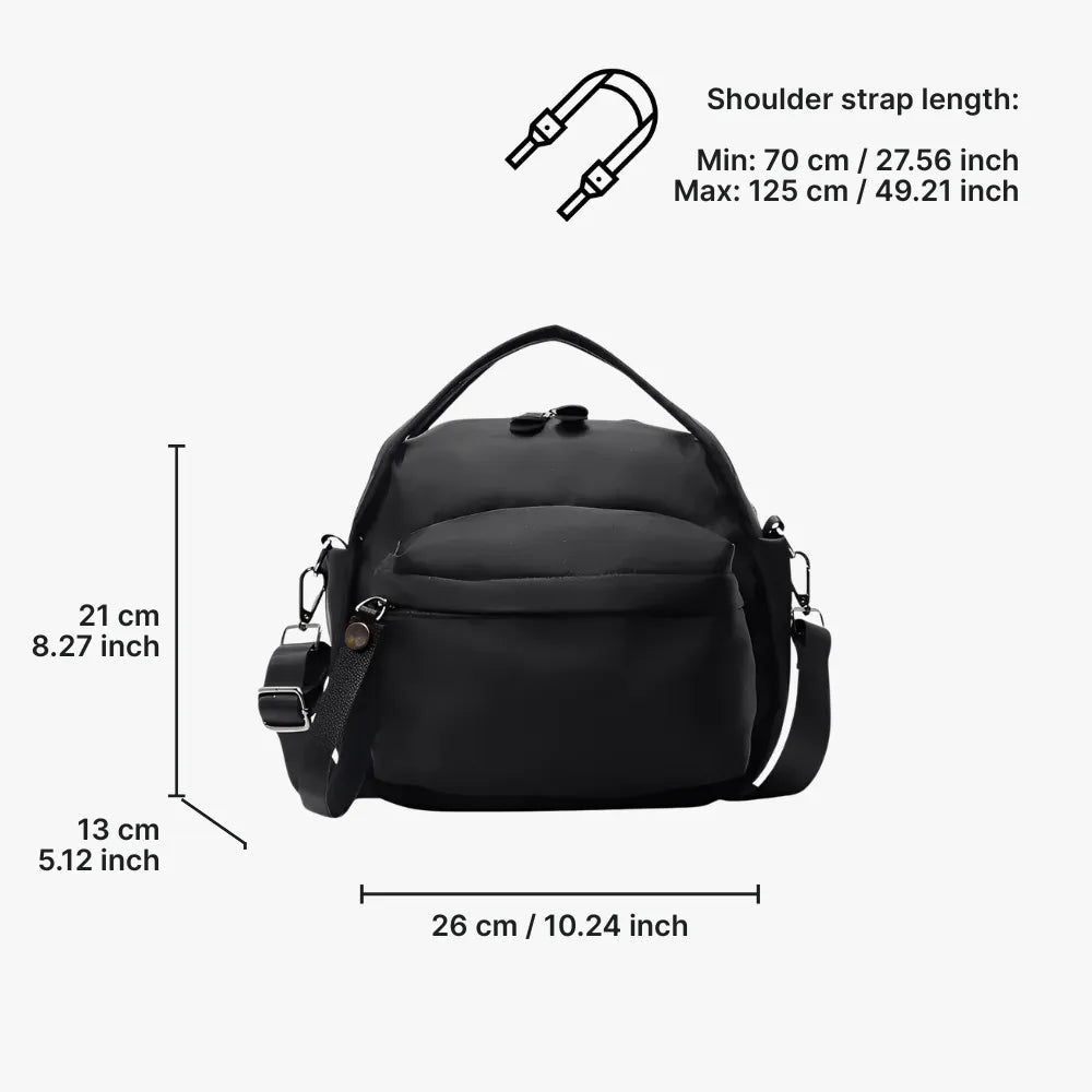Crossbody Bag Water-Repellent Nylon with Double Zip and Pockets