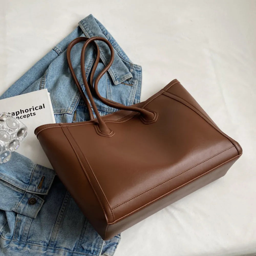 Tote Bag Faux Leather with Zip and Long Handles for Laptop