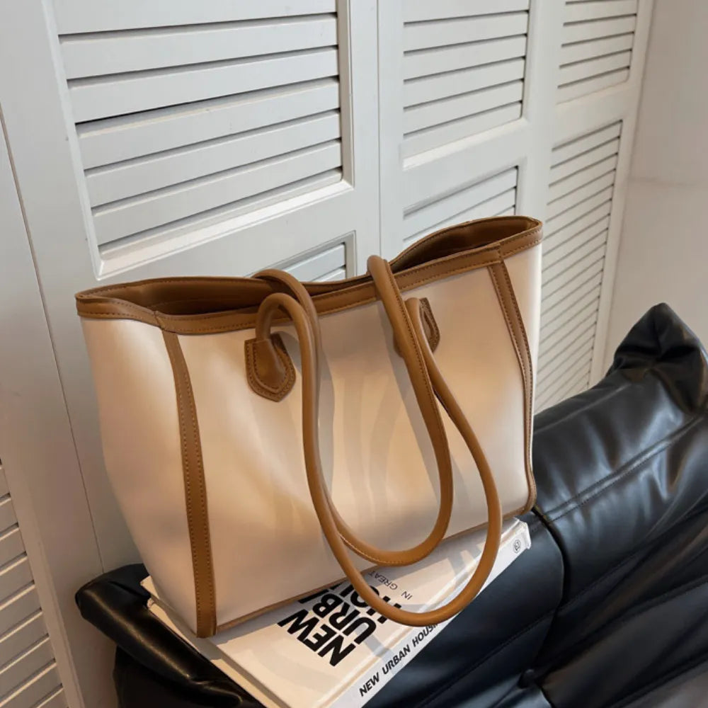 Tote Bag Faux Leather with Zip and Long Handles for Laptop