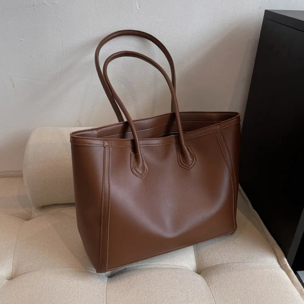 Tote Bag Faux Leather with Zip and Long Handles for Laptop