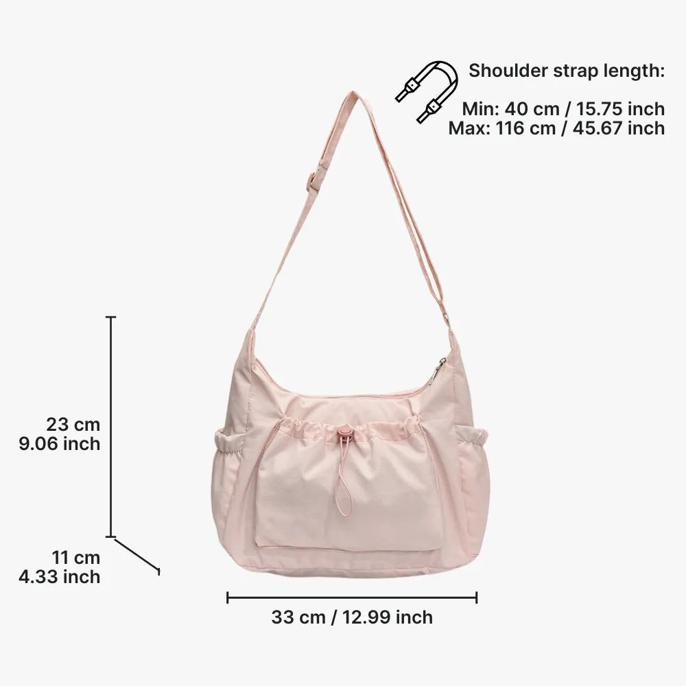 Crossbody Bag Checkered Nylon Polyester with Drawstring Front Pocket