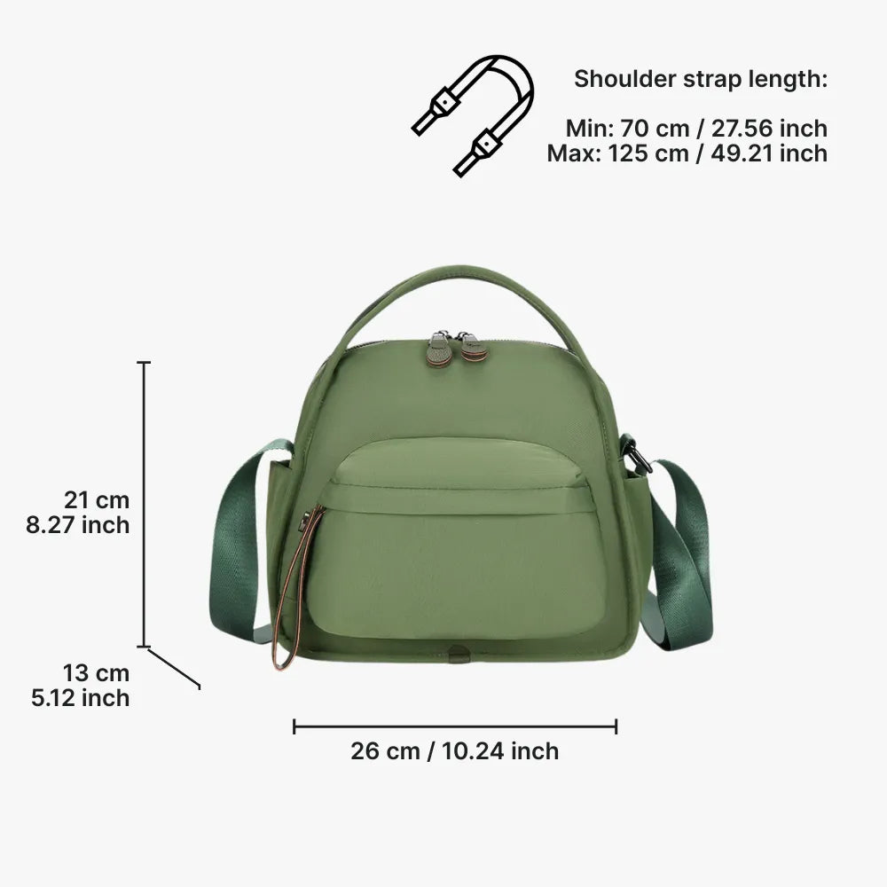 Crossbody Bag Water-Repellent Nylon with Double Zip and Pockets