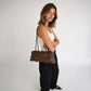 Shoulder Bag Faux Leather Glossy with Front Belt and Top Zip