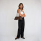 Shoulder Bag Faux Leather Glossy with Front Belt and Top Zip