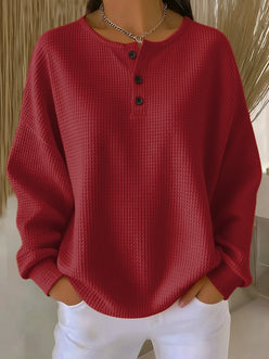 Waffle Knit Henley Sweatshirt