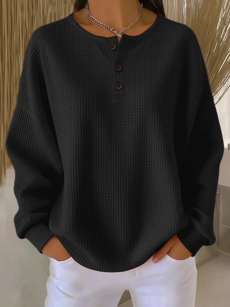 Waffle Knit Henley Sweatshirt