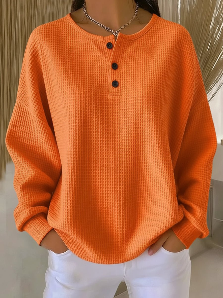 Waffle Knit Henley Sweatshirt