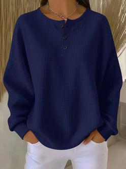 Waffle Knit Henley Sweatshirt