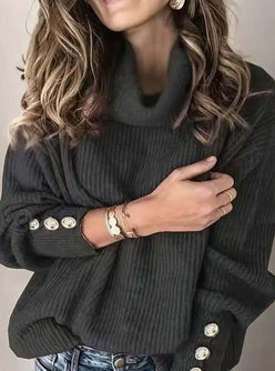 Folded Roll Neck Button Cuff Jumper